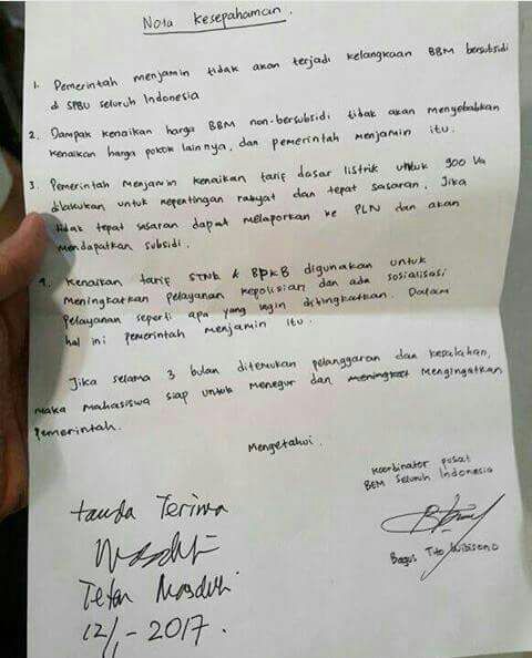 Berikut Nota Kesepahaman BEM SI yang ditanda Tangani Teten Masduki