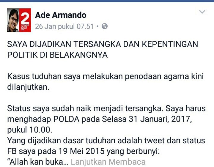 Begini Pernyataan Ade Armando Pasca Ditetapkan sebagai Tersangka Penodaan Agama