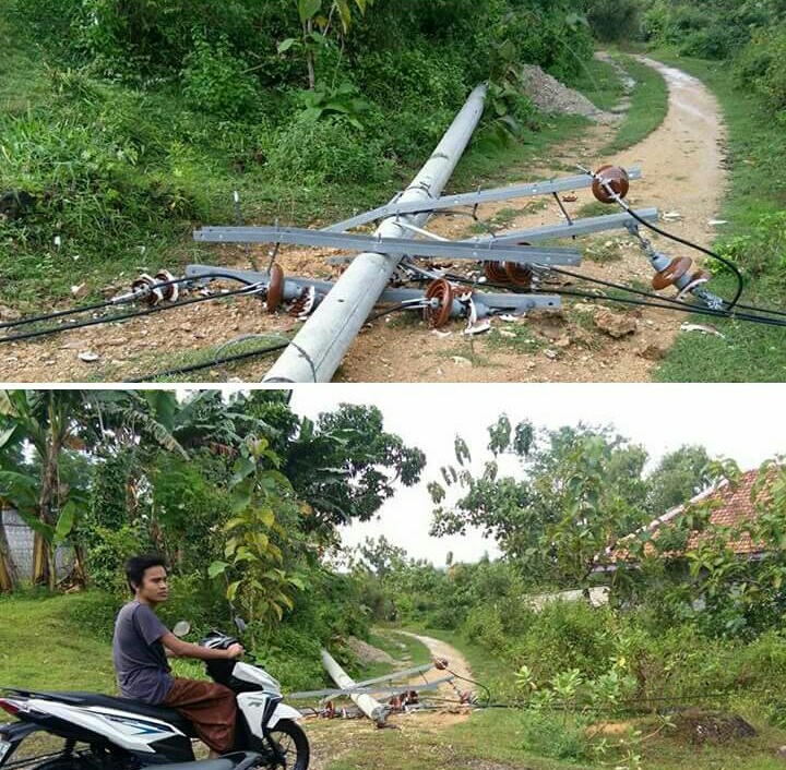 Tiang Listrik Patah, Pohon Bambu Roboh Akibat Kencangnya Angin.